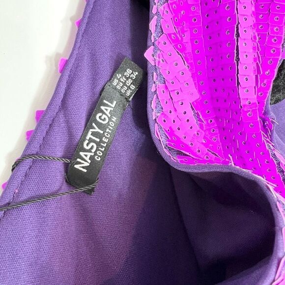 Nasty Gal Dress Womens 4 Midi One Shoulder Open Back Sequin NEW Purple - Picture 6 of 15